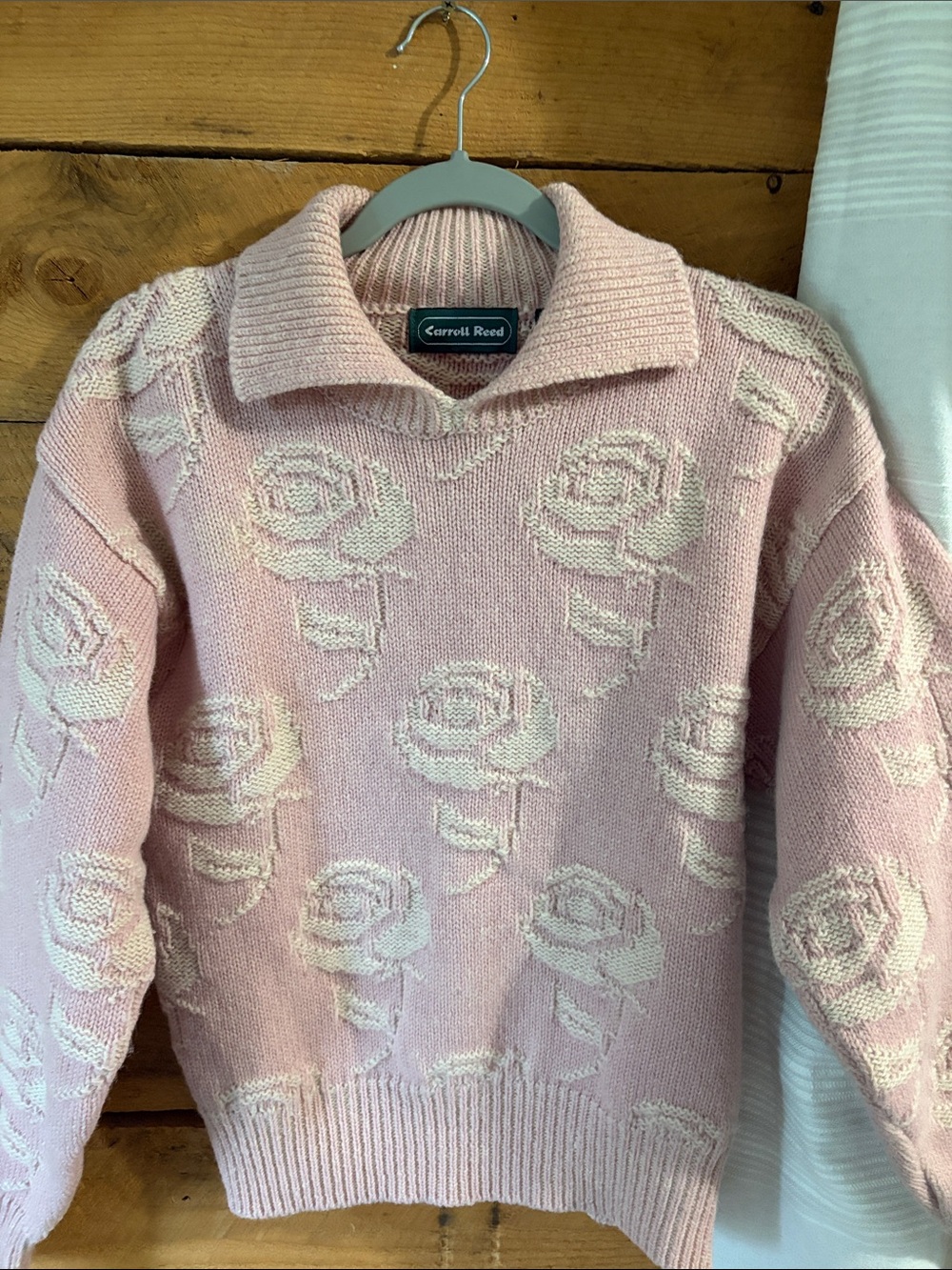 Carroll Reed Pink Rose Jacquard Collared Sweater